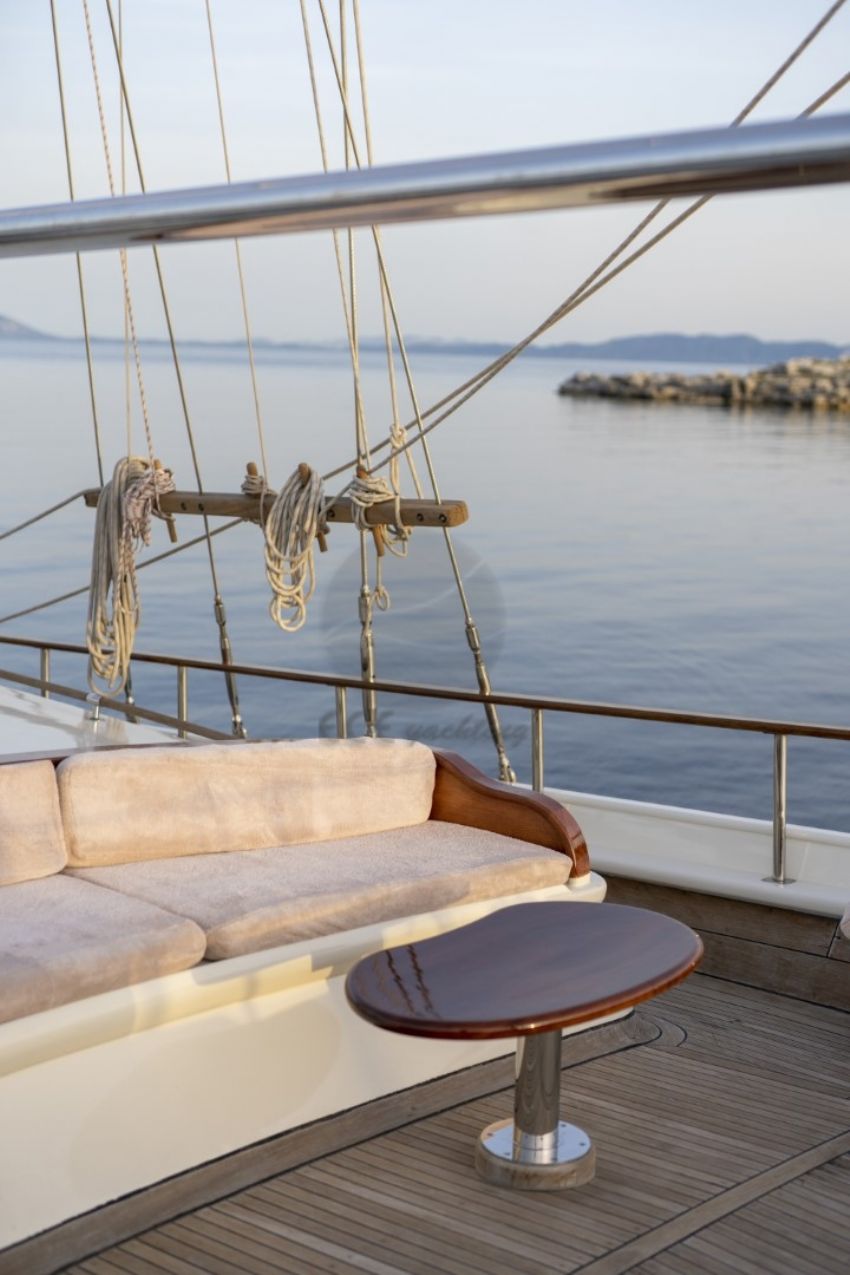 Aganippe Yacht, Aft Deck Dining And Comfortable Seating Area.