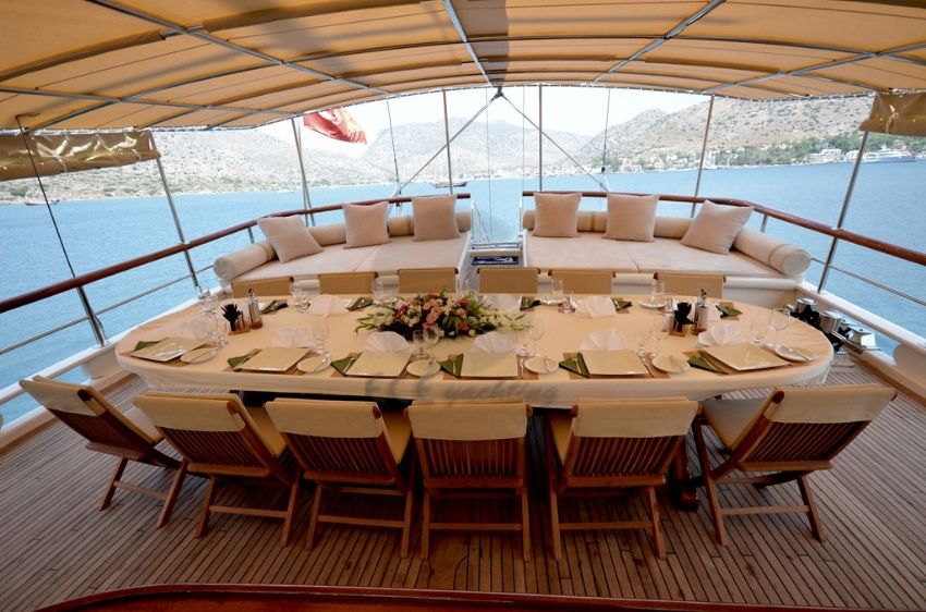 C T 2 Gulet Yacht, Rear Deck Fine Dining.