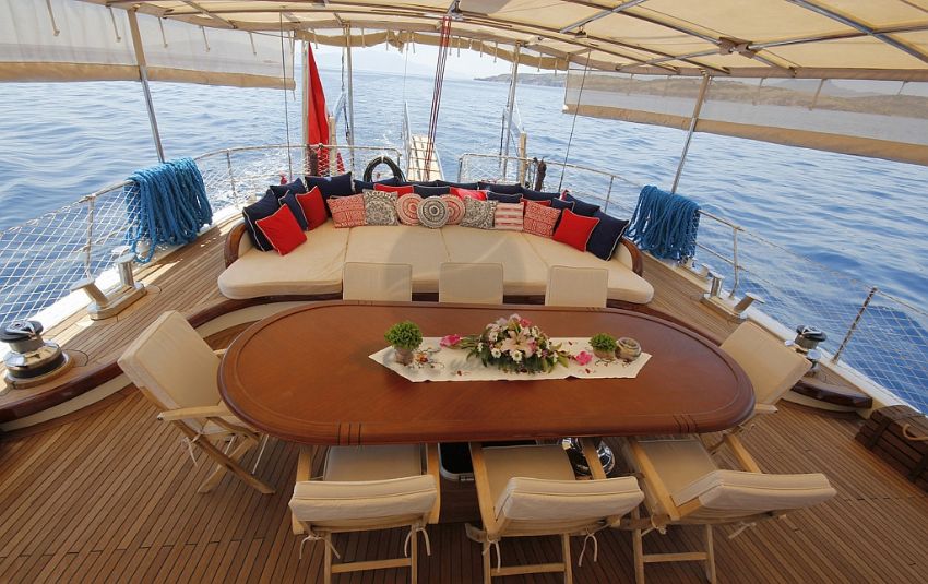 Deniz 61 Gulet, Aft Deck Dining.