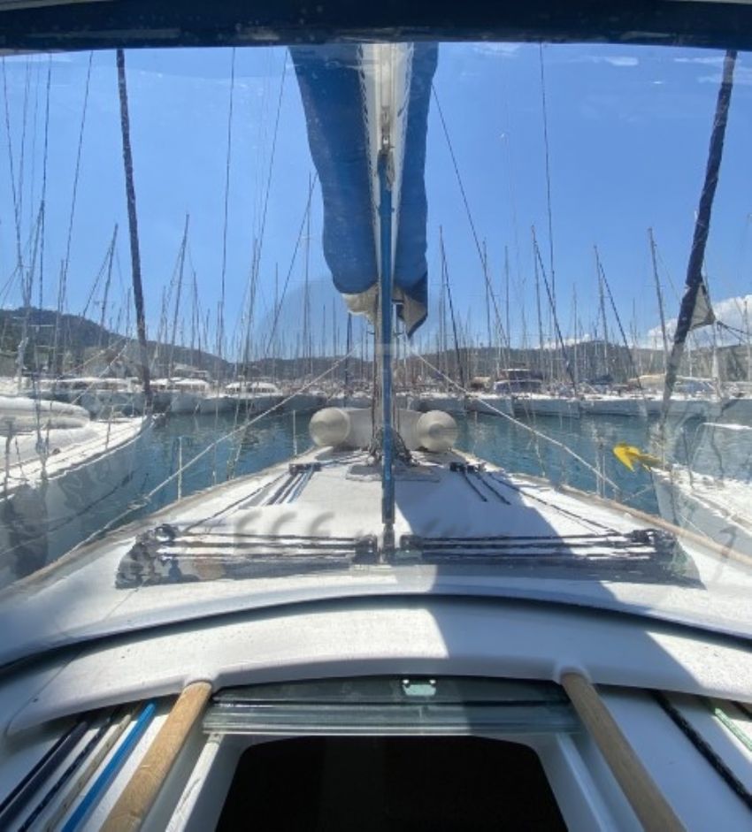 Benetau Oceanis 43.4 Sail Boat, Interior Lounge And Kitchen Area.