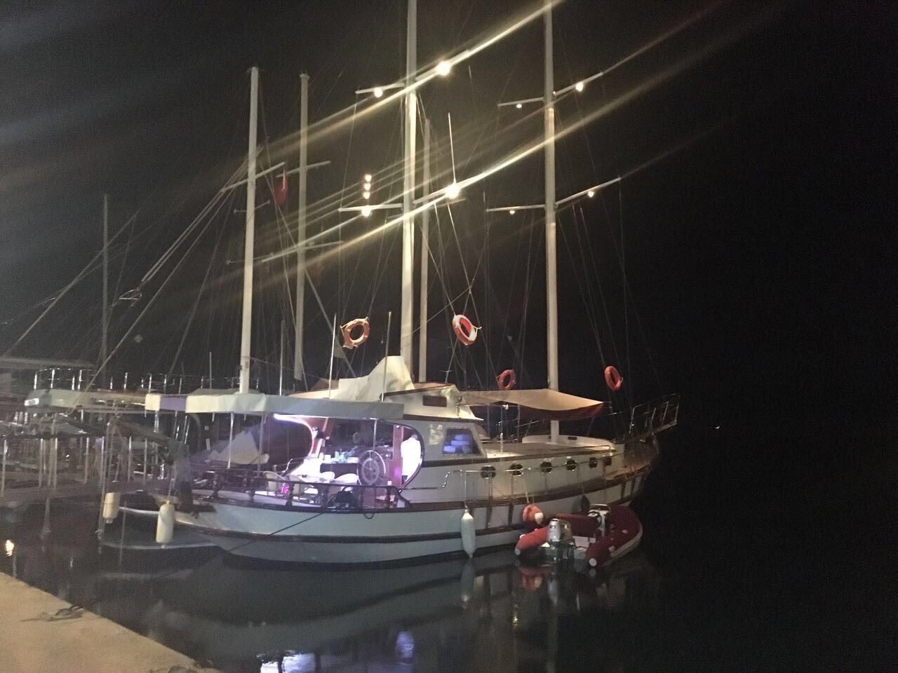 Manolya Gulet Yacht, At Night With Tender.