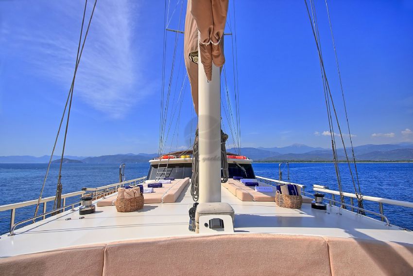 Queen Of Salmakis Yacht, Front Deck Sunbathing.
