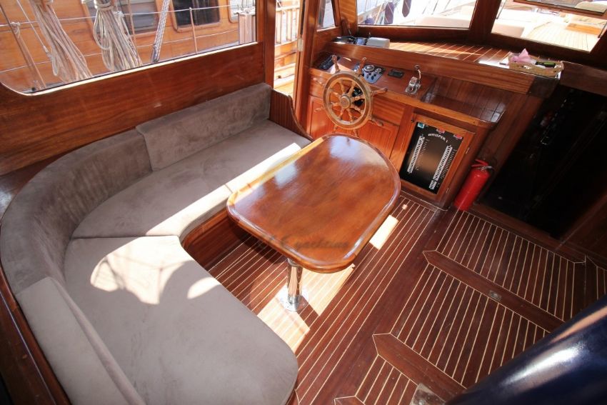 Whisper 1 Gulet, Warm Wooden Interior.
